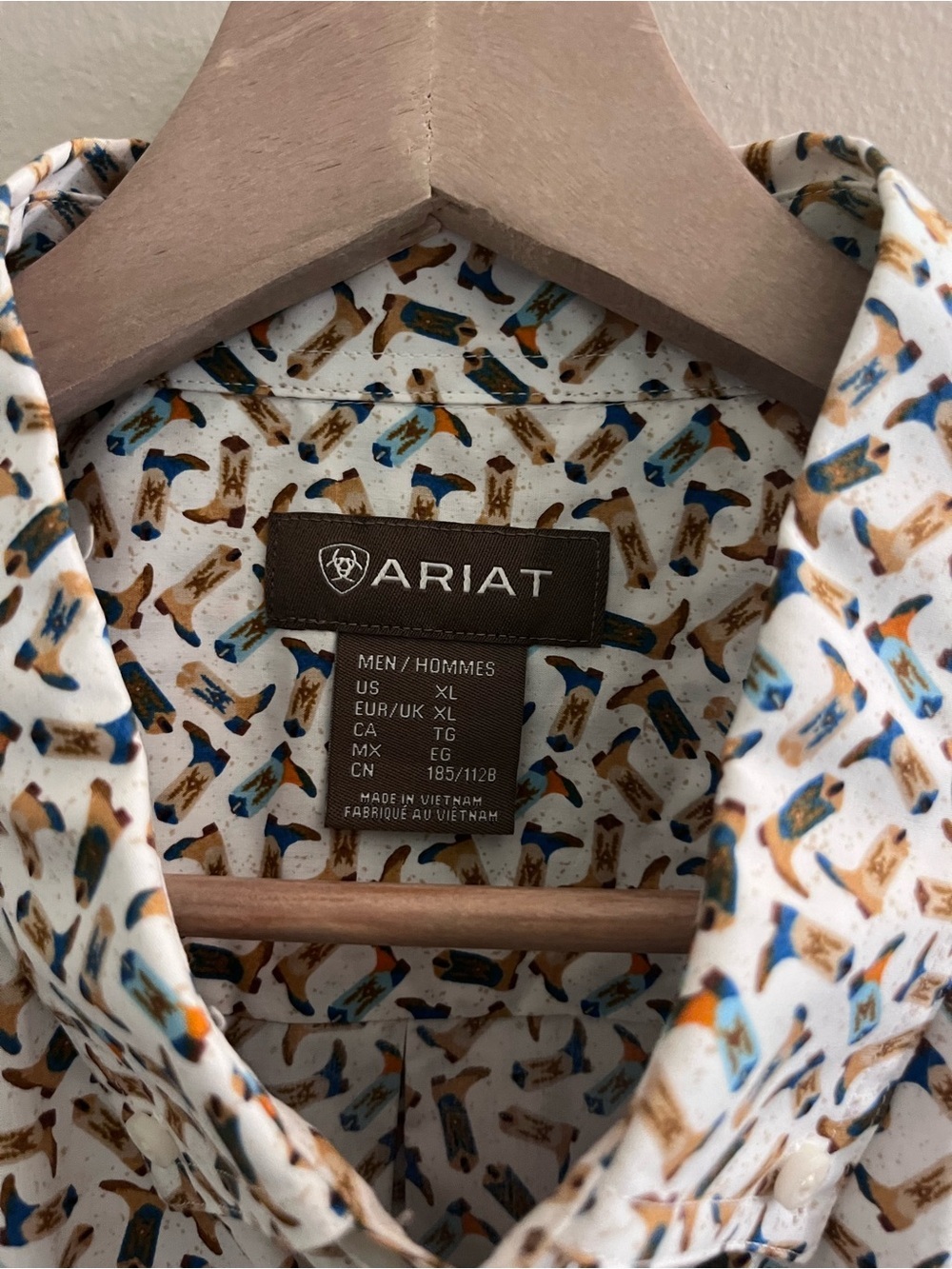 Ariat Cream Button-Up Shirt with Navy & Brown Boot Print - Picture 3 of 6